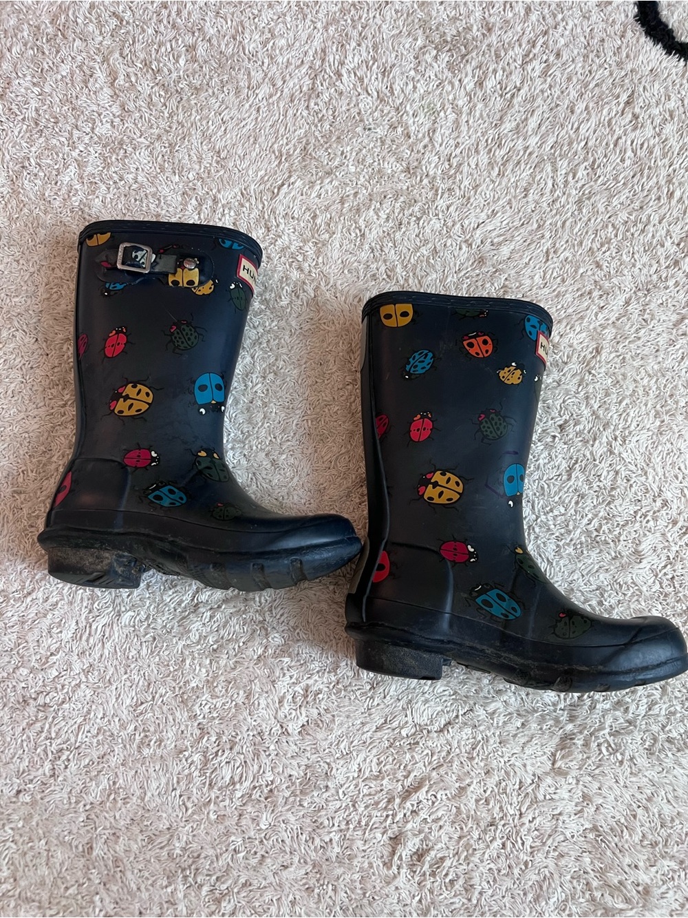 Hunter Kids Navy Rain Boots with Multicolor Ladybug Print - Picture 9 of 9